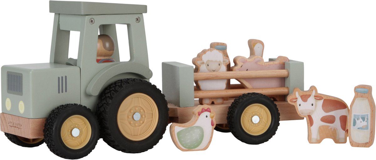 Little Dutch Tractor met trailer Little Farm FSC