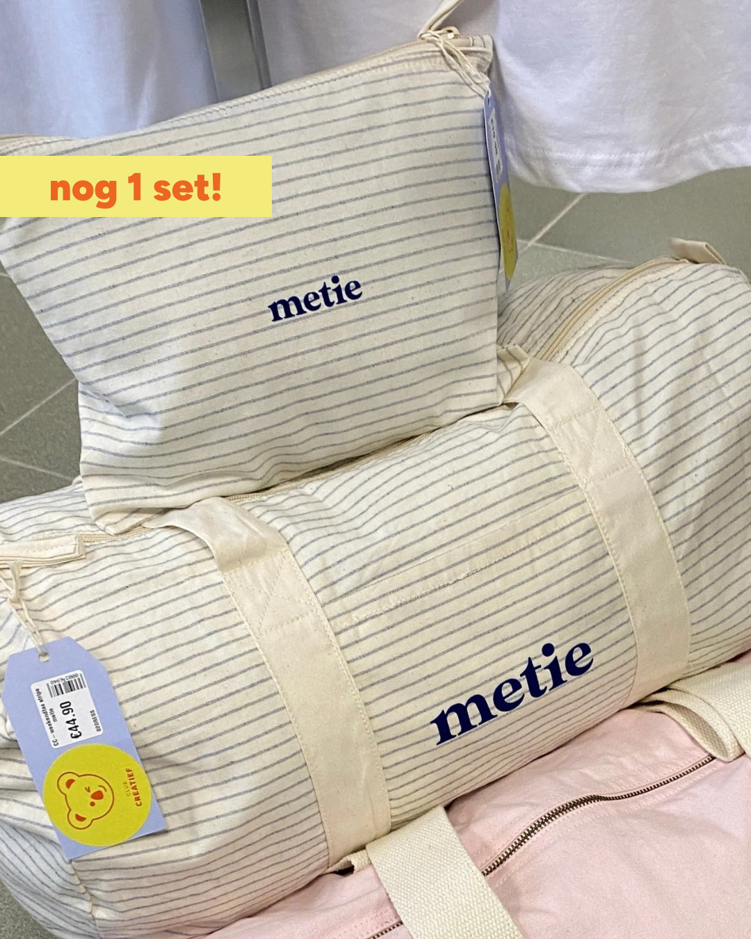 Set 'metie' striped (weekendtas + toiletzak L)