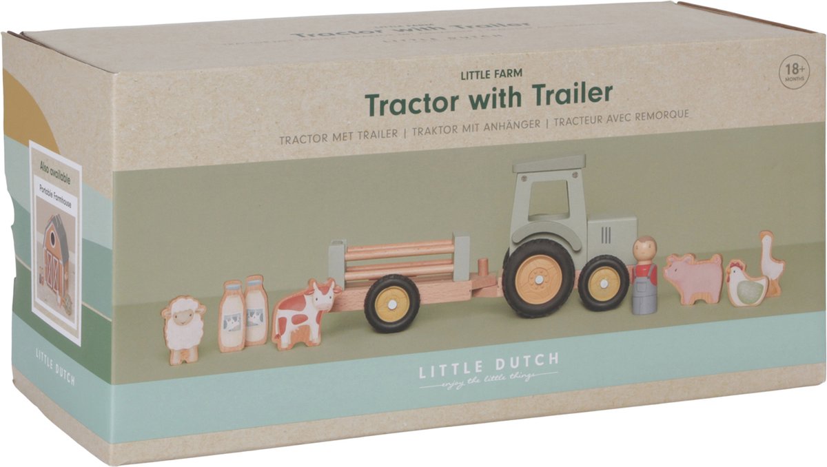 Little Dutch Tractor met trailer Little Farm FSC
