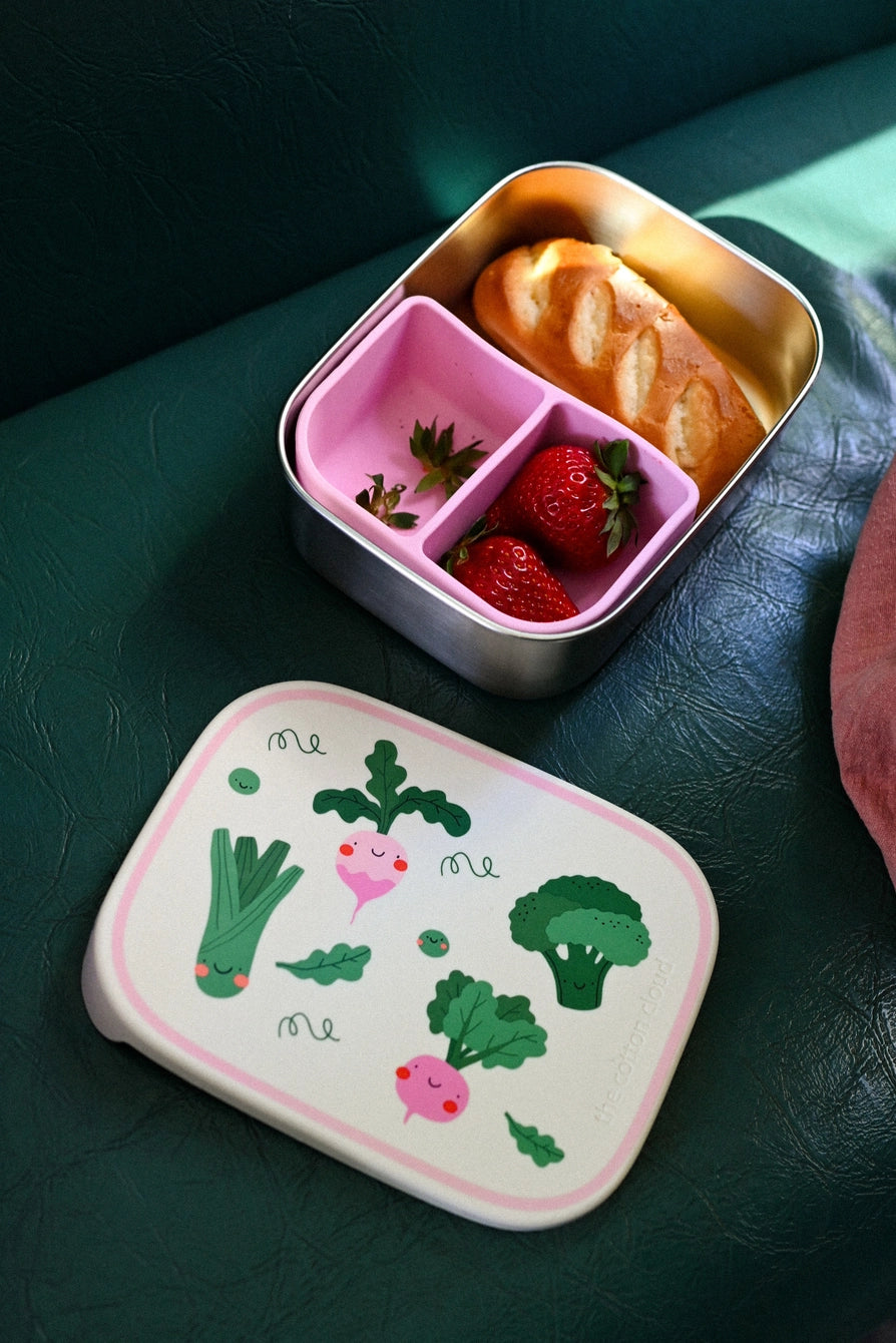 Roestvrij stalen lunchbox met compartimenten - groentenvriendjes